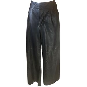 DKNY Jeans Women Streetwear Faux Leather Goth Edgy Wide Leg Pants Size 6P Black